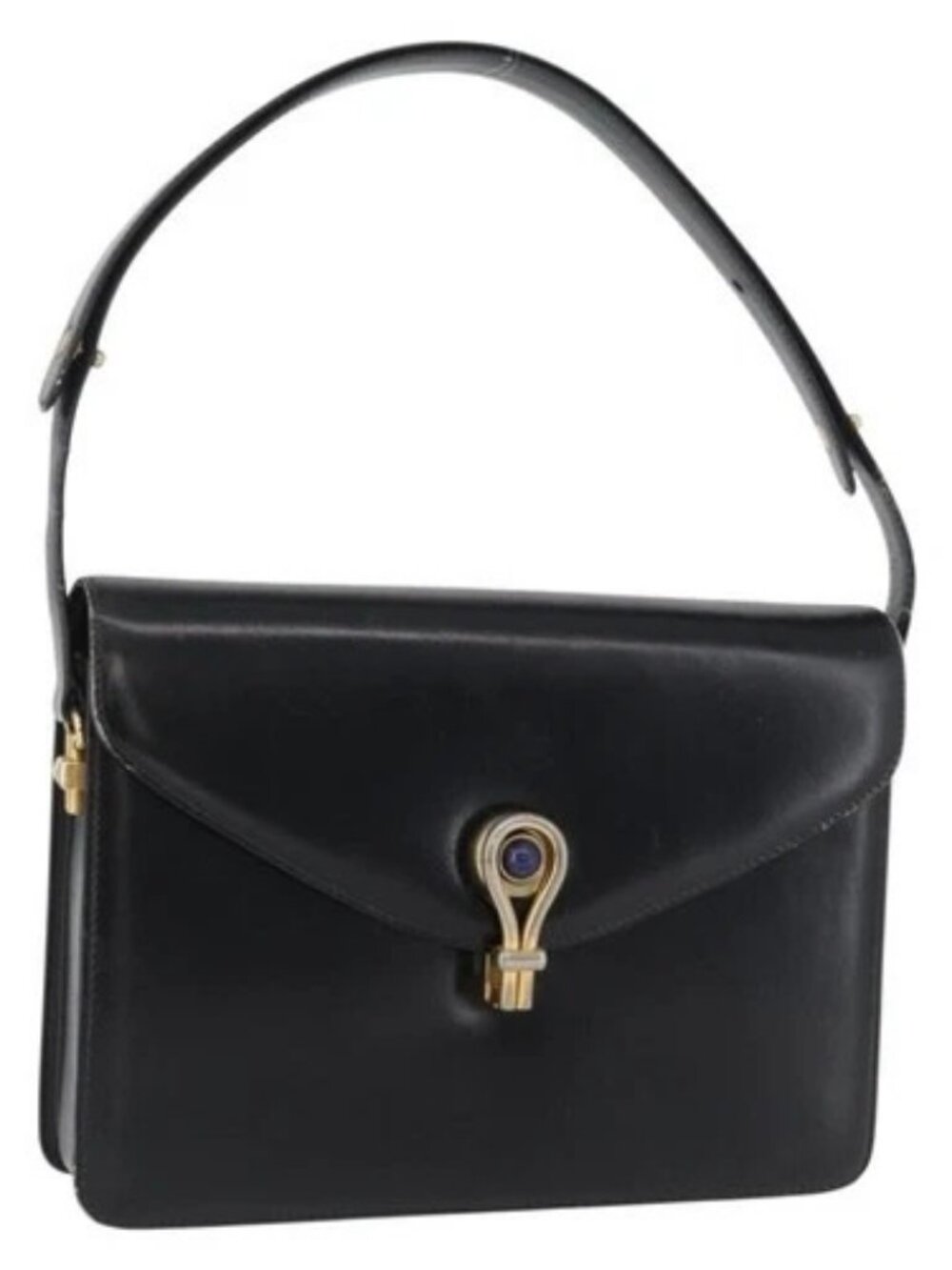 GUCCI Hand Bag Leather Black Gold Auth ep13892